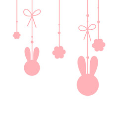 Cute horizontal doodle border with colorful bunny ribbon flag garland Easter egg element decor
