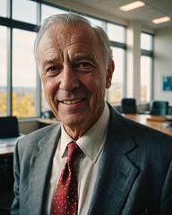 Naklejka premium old businessman in the office wearing a suit, corporate