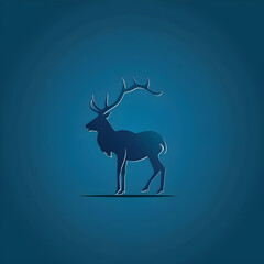 A logo illustration of an elegant elk silhouette on blue background. Created with generative AI.