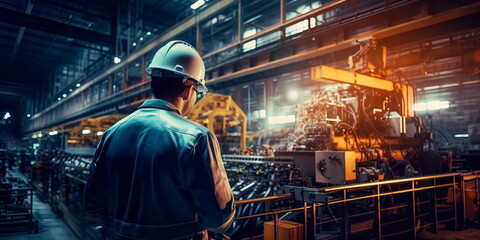 Factory foreman inspects industrial steel equipment , Generative AI