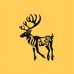 A logo illustration of a stylized caribou silhouette on light yellow background. Created with generative AI.