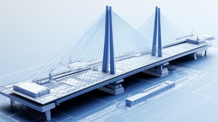 Fototapeta premium vision of architecture of a 3d model bridge project with blueprint