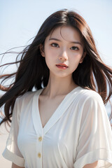 Fototapeta premium Gorgeous Asian Young Female Model - Fashion or Cosmetics Model - Surreal Beauty with Perfect Fine Features - Beautiful Smooth Hair