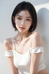 Gorgeous Asian Young Female Model - Fashion or Cosmetics Model - Surreal Beauty with Perfect Fine Features - Beautiful Smooth Hair