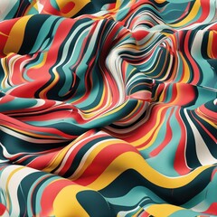 abstract 3d render of vibrant colorful and black waves and geometric shapes. Art for interior design.