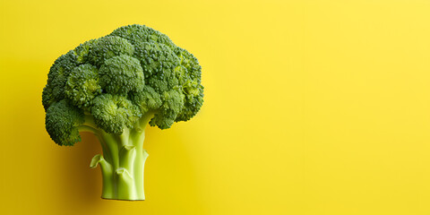 Broccoli on yellow table, close up. healthy food