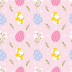 Easter eggs and flowers seamless pattern