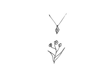 flower pendant decoration ,black outline on a white background,