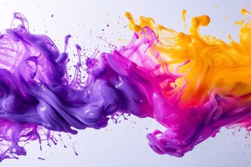 Abstract Artistic Background with Purple and Yellow Acrylic Paint Splashes