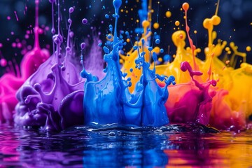 Dynamic Purple and Yellow Paint Splashes for Vibrant Artistic and Design Projects