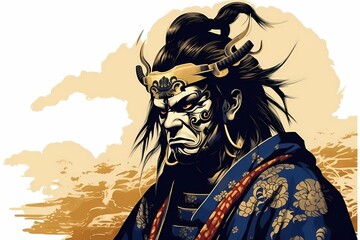background painting with the image of a samurai