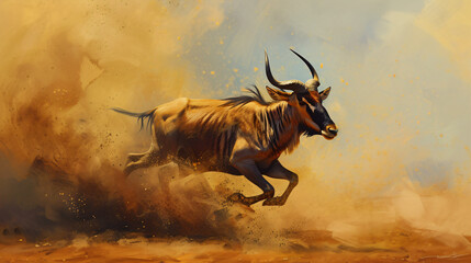 Red hartebeest running in dust. - Powered by Adobe