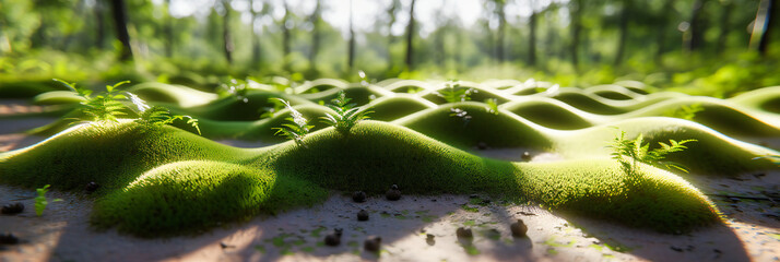 Lush Forest Detail: Close-Up of Moss and Plant Life, Emphasizing the Rich Texture and Greenery of a Natural Environment