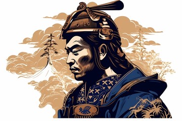 background painting with the image of a samurai - obrazy, fototapety, plakaty