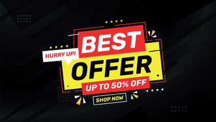 Fototapeta premium Best Offer Discount banner. Offer sale banner vector template. Sale label and discounts background, Discount Promotion marketing poster design for web and Social. Vector Illustration.