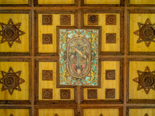 Wood carved ceiling detail of São Francisco Convent, Anfra do Heroismo