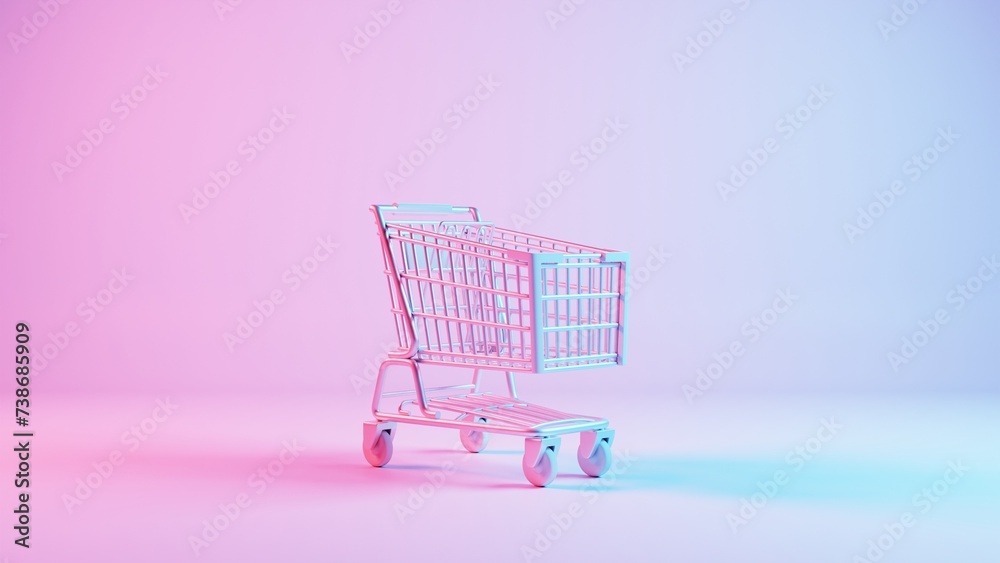 Poster this illustration depicts a shopping cart placed atop a keyboard background, merging the concepts of