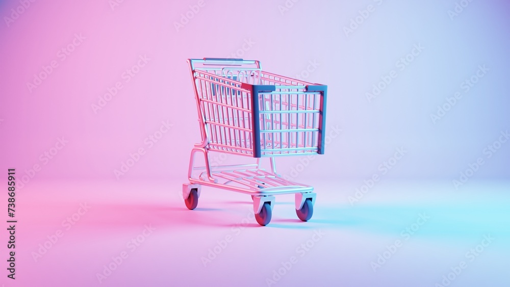 Poster this illustration depicts a shopping cart placed atop a keyboard background, merging the concepts of
