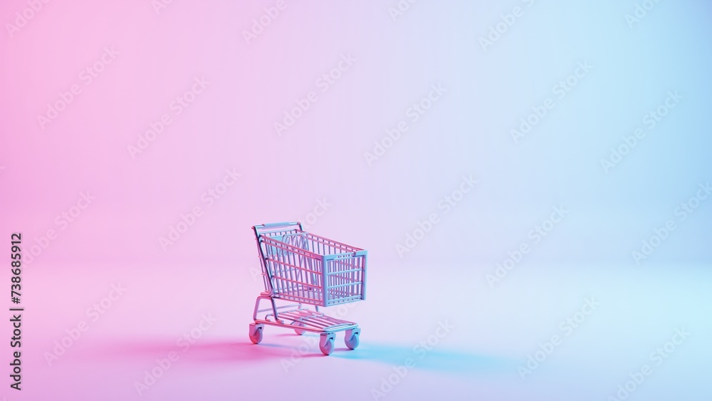Poster this illustration depicts a shopping cart placed atop a keyboard background, merging the concepts of