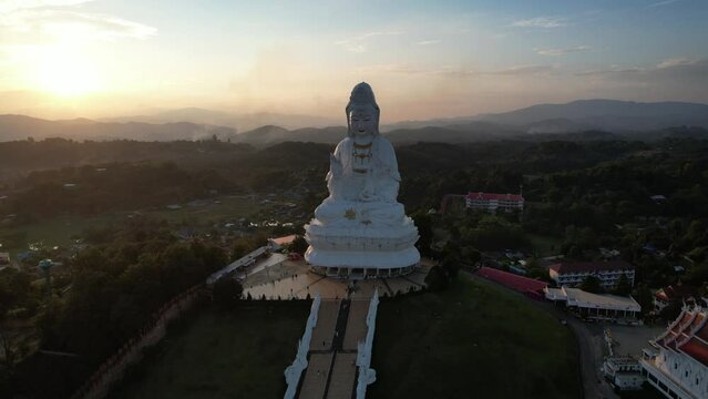 Aerial view of Wat Huay Pla Kang: Goddess of Mercy, in Chiang Rai, Thailand