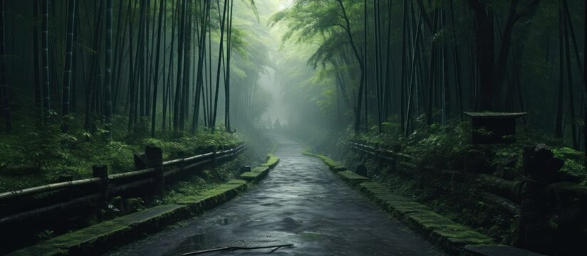 In the bamboo forest there is a path for pedestrians