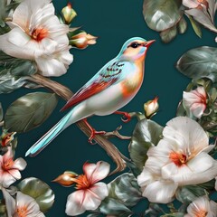 bird and flowers