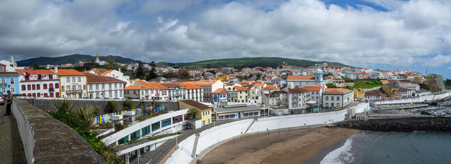 Obraz premium Angra do Heroismo panorama with the beach, Terceira Island