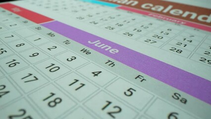 calendar macro shooting. various holidays. important dates. notes in the calendar. 2024. June calendar