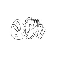 Happy Easter logotype. Lettering Happy Easter with rabbit ears for greeting card, invitation template.  Continuous line drawing, hand lettering, print for clothes, isolated vector.