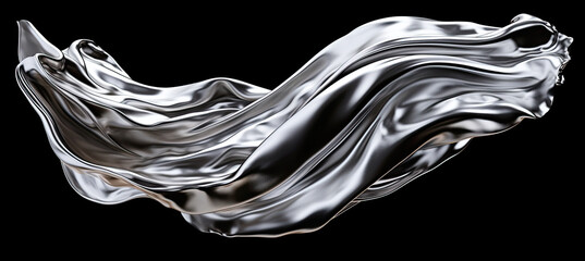 Melted chrome liquid metal shape Wavy molten gloss aluminium. on black with a copy space
