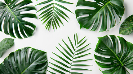 Set leaf palm collection of green leaves pattern.