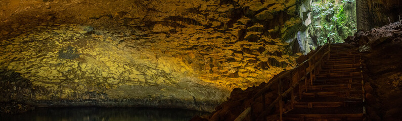 Naklejka premium Panorama of the interior of the Furna do Enxofre cave
