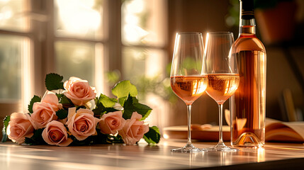 glasses with rose wine on the table