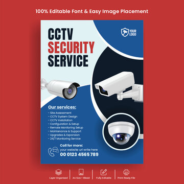 Editable Print Ready Flyer Or Poster Template For Security Camera Installation And Realtime Security System Protection Leaflet Brochure Cover Design