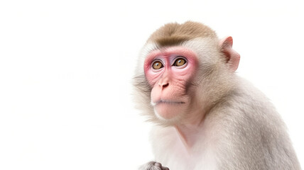 An isolated Japanese macaque monkey against a stark white background
