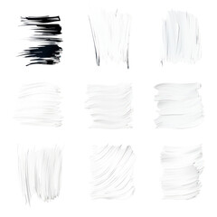 Colourful black white brush stroke set paint hand draw PNG on white and transparent background