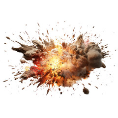 War realistic explode effect in the air fire flames smoke dust burst energy impact.