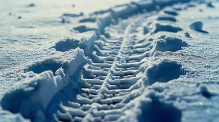 Fotobehang Snow track imprint of snowmobile. Close-up view. © Salman