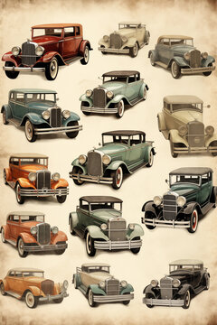 Old style postcard with old timer cars (vintage) 