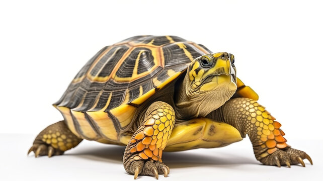 Close-up of an isolated Brazilian turtle on a white background