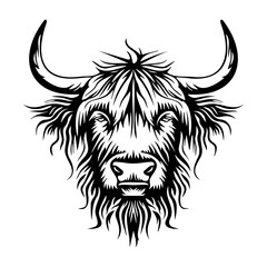Highland cow detailed silhouette hand drawn vector
