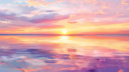 Naklejka na ściany i meble Tranquil Sunset Over Calm Waters Watercolor Painting Background
