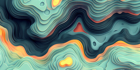 Obraz premium abstract green background with waves, green yellow beige blue paper cut art,green abstract background with wavy lines. for nature-themed designs,Topography papercut texture background