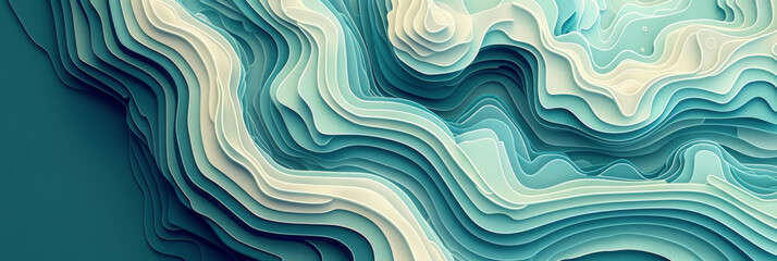 Obraz premium abstract green background with waves, green yellow beige blue paper cut art,green abstract background with wavy lines. for nature-themed designs,Topography papercut texture background