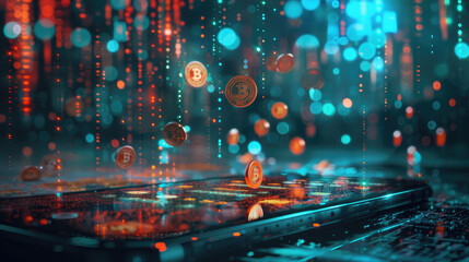 Fototapeta premium Bitcoin Cryptocurrency Digital Eruption from Smartphone