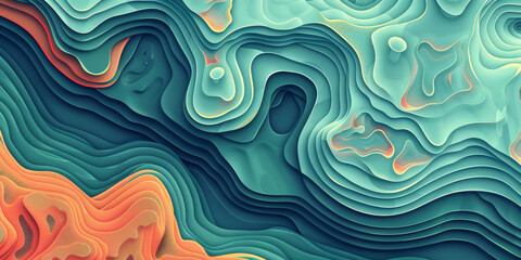 Fototapeta premium abstract green background with waves, green yellow beige blue paper cut art,green abstract background with wavy lines. for nature-themed designs,Topography papercut texture background