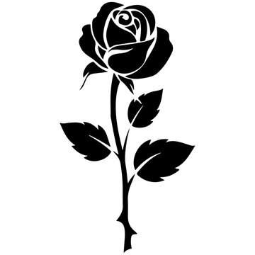 recommend clip art: rose with leaves, Vector black silhouette of a rose flower	
