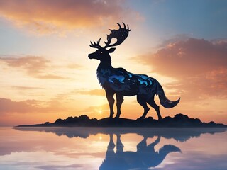 "Mystical Wildlife Silhouettes at Sunrise: Enchanting AI-Enhanced Photography Capturing Magical Creatures Against the Morning Sky"