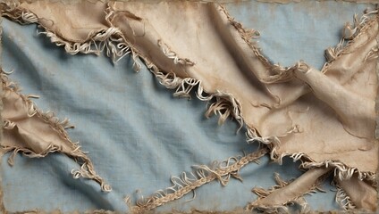 Frayed fabric background with fraying edges, wrinkles, and stains, adding a touch of vintage texture and charm, ultra-realistic, detailed. generative AI - obrazy, fototapety, plakaty