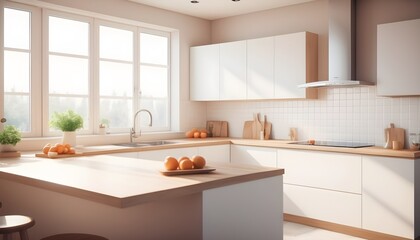 Fototapeta na wymiar Contemporary cozy interior design modern kitchen with window